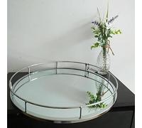 Biznest 30Cm New Beautiful Stunning Design Large Silver Round Mirror Tray Centerpiece Tealight Holder Display Your Possessions Home Decor