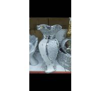 Biznest 30cm White Silver Mirrored Vase Crushed Sparkle Ornament Bling Crushed Diamond Gift Mirrored Crushed Diamond Display Gifts Presents for all occasions