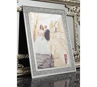 Biznest 30X40 CM Glass Photo Frame Jewel Mirror Silver Loose Diamante Crushed Crystal Home Decor Picture Frame Gift Wedding Friends For Wall