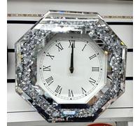 Biznest 35 X 35Cm Crushed Crystal Diamond Filled Mirrored Wall Clock Octagon Shape Roman Numbers