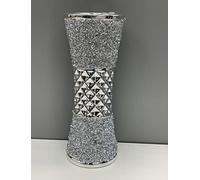 Biznest 35cm Large Ceramic Flower Vase Design Silver Diamante Bling Sparkling Home Decoration Flower Vase