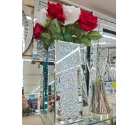 Biznest 35cm Square Crushed Diamond Vase Sparkle Ornament Bling Gift Crushed mirrored rectangular flower pot Crushed Diamond Display Home Decor
