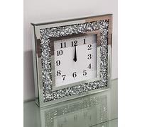 Biznest 35X35Cm New English Number Wall Clock Square Crushed Diamante Diamond Crystal Mirror