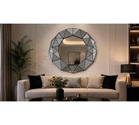 Biznest 3D Art Déco Wall Hanging Prism Effect Mirror Round Plastic Geometrical Design Trim Frame Multi-faceted Style Hallway Furniture Present Idea 60x59x5.5Cm (BLACK)