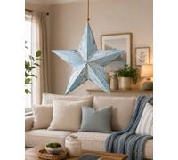 Biznest 3D Distressed Coastal Design Blue Star Wall Mounted Art Ornament Large Size Shabby Chic For Bathroom Home Interior 53X50Cm