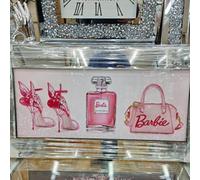 Biznest 3D Glitter Liquid Art Mirrored Pink Barbie With Heels Wall Frame Chrome Look 85X45Cm