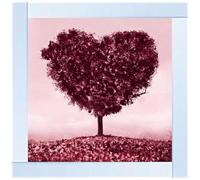 Biznest 3D Heart-Shaped Tree Modern Liquid Glitter Picture Wall Art Print Mirrored Edges Frame Chrome Looks Living Room Decor 40x40Cm (MAROON)
