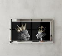 Biznest 3D Liquid Glitter Art Work Mirrored Frame Lion Royal Diamante Wall Hung 85 X 45 Cm (King & Queen Only)