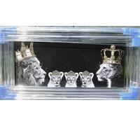 Biznest 3D Liquid Glitter Art Work Mirrored Frame Lion Royal Family Golden Crown Diamante Wall Hung Glass King Queen Cubs Black Gold Landscape 85 X 45 Cm (3 baby girl cubs)