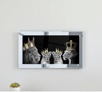 Biznest 3D Liquid Glitter Art Work Mirrored Frame Lion Royal Family Golden Crown Diamante Wall Hung Glass King Queen Cubs Black Gold Landscape 85 X 45 Cm (KING & QUEEN WITH 2X BOYS)