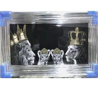 Biznest 3D Liquid Glitter Art Work Mirrored Frame Lion Royal Family Golden Wall 85 X 45 Cm (King & Queen With 2X Girls)