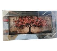 Biznest 3D Pink Blossom LEAF Tree Scene Liquid Rectangular Shaped Wall Art Hanging Silver Frame Chrome Looks 85 X 45 Cm