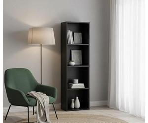 Biznest 4-Tiers Wooden Bookcase Shelf Unit Open Luder Tall Cube Home Decor Floor Standing Storaget Living Room Black 106X30.5X24Cm