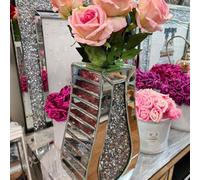 Biznest 40Cm Luxury Mirrored Crushed Diamond Silver Curve Shape Floor Vase Flower Pot Crushed Diamond Vase