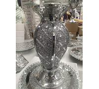 Biznest 40cm Silver Crystal Vase Statue Sparkle Ornament Bling Crushed Diamond Crushed mirrored flower pot with floral pot design Crushed Diamond Display Gift Present Home Decoration