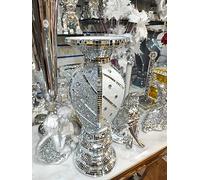 Biznest 40Cm Silver & White Vase Statue Sparkle Ornament Crushed Diamond Gift Mirrored Line Flower Pot