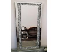 Biznest 40X120Cm New Gatsby Full Length Crushed Diamond Crystal Glass Silver Rectangle Frame Bevelled Wall Mirror Home Décor