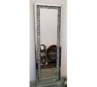 Biznest 40X120Cm New Gatsby Full Length Crushed Diamond Crystal Glass Silver Rectangle Frame Bevelled Wall Mirror Home Décor For Living Room Bedroom Bathroom