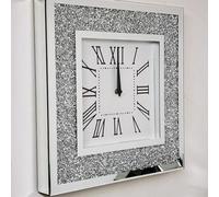 Biznest 40X40Cm Large Wall Clock Square Crushed Diamante Diamond Crystal Mirror Crushed