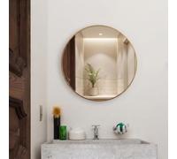 Biznest 50Cm Large Round Gold Wall Mounted Mirror Brass Metal Frame