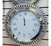 Biznest 50X50Cm Mirrored Modern Wall Clock Diamond Border Home Decor Bedroom Living Room