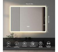 Biznest 50X70Cm Led Bathroom Mirror Wall Mount Dimmer Backlit Anti Fog 3 Color Tones Rectangular Bluetooth Speakers