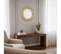 Biznest 51Cm Cream Brushed Gold Rustic Effect Round Wall Mirror Antique Style Elegant Addition To Your Home- Best Gift