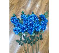 Biznest 5Pc Artificial Blue Rose Flower Bunch Faux Stem Branch (5 Heads) Green Leaves For Wedding Centerpieces Floral Arrangement
