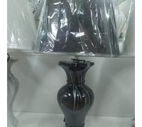 Biznest 60Cm Black Marble Effect Table Lamp With White Round Shade Large Round Bass Bedside Lights