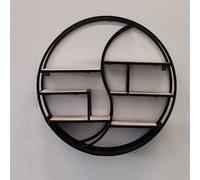 Biznest 60Cm Black Round Wall Shelf Mount Storage Floating Hanging Display Rack Art Décor 8mm Metal Wood Bookshelf