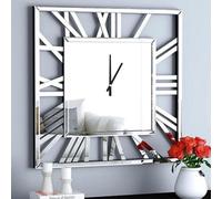 Biznest 60Cm Wall Clock Square Full Mirror Roman Numbers Clock Black Room Decoration