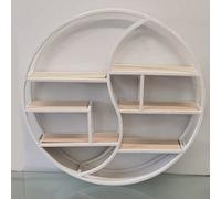 Biznest 60Cm White Round Wall Shelf Mount Storage Floating Hanging Display Rack Art Décor 8mm Metal Wood Bookshelf