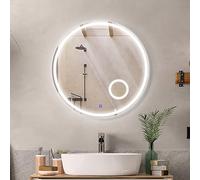 Biznest 60X60 Cm Led Round Lighted Bathroom Wall Mirror 3 Color Light Touch Switch With Fog Pad (60x60 Cm Round Style L069)