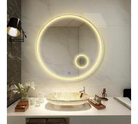 Biznest 60X60 Cm Led Round Lighted Bathroom Wall Mirror 3 Color Light Touch Switch With Fog Pad (60X60 Cm Round Style L069)