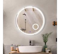 Biznest 60X60Cm Led Round Lighted Bathroom Wall Mirror 3 Color Light Touch Switch With Fog Pad Illuminated L069
