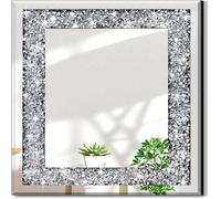 Biznest 60X60Cm Sparkling Mirror For Home Decoration Silver Crystal Crush Diamond Décor Wall Hang Frameless