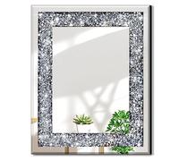 Biznest 60x80cm Sparkling Decorative Wall Mirror For Home Decoration With Silver Crystal Crush Diamond Décor Wall Hang Frameless Mirror Glass