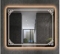 Biznest 70X50 Cm Led Rectangle Stylish Lighted Bathroom Wall Mirror Warm Light Fog Pad (70X50 Cm Rectangle Stylish L102)