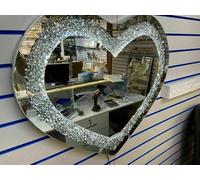 Biznest 80X70 Cm Led Light Heart Shape Sparkly Crushed Crystal Diamante Illuminated Wall Mirror