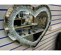 Biznest 80X70Cm Led Light Heart Shape Sparkly Crushed Crystal Diamante Bling Wall Mirror