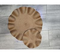 Biznest 8Pcs Set Round Wavy Rattan 4X Placemats 4X Coasters Dining Table Brown 38Cm