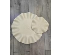 Biznest 8Pcs Set Round Wavy Rattan 4X Placemats 4X Coasters Dining Table Cream 38Cm