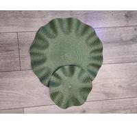 Biznest 8Pcs Set Round Wavy Rattan 4X Placemats 4X Coasters Dining Table Dark Green 38Cm