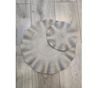 Biznest 8Pcs Set Round Wavy Rattan 4X Placemats 4X Coasters Dining Table Grey 38Cm