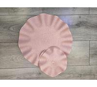 Biznest 8Pcs Set Round Wavy Rattan 4X Placemats 4X Coasters Dining Table Pink 38Cm