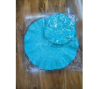 Biznest 8Pcs Set Round Wavy Rattan 4X Placemats 4X Coasters Dining Table Sky Blue 38Cm