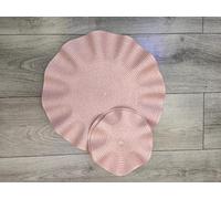Biznest 8Pcs Set Round Wavy Rattan 4x Placemats & 4x Coasters Durable Dining Table Linen Stylish Home Decor 38Cm (PINK)