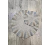 Biznest 8Pcs Set Round Wavy Rattan 4x Placemats & 4x Coasters Durable Dining Table Linen Stylish Home Decor 38Cm (GREY)