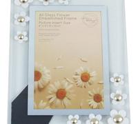 Biznest All Glass Flower Embellished Frame Elegant Decorative Photo Frame For Home Or Office (White, 4X6)