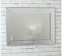 Biznest All Glass Frameless Mirrored Border Bevelled Mirror Silver Style Wall Mirror Bevelled Wall Mirror Bathroom Hallway Mirror 80x60cm